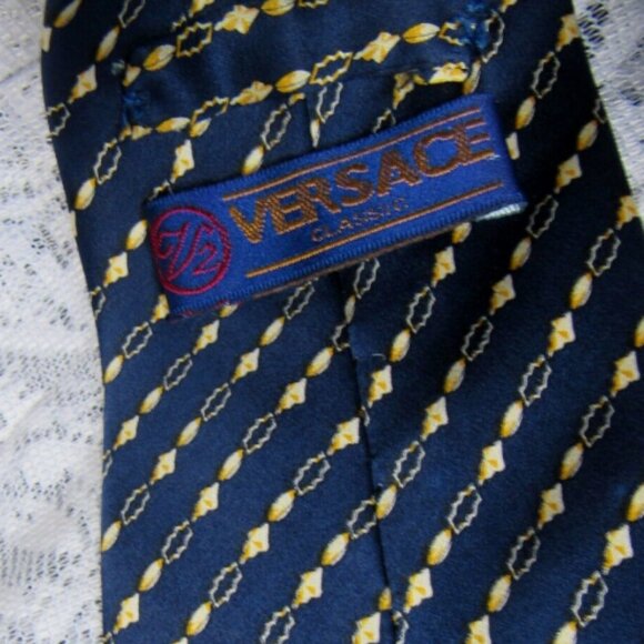 Versace Men Tie, 100% Silk, Navy/Yellow - Picture 5 of 6